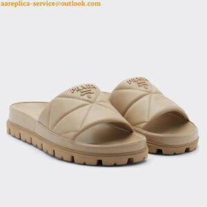 Replica Prada Women's Slides In Beige Quilted Nappa Leather 2