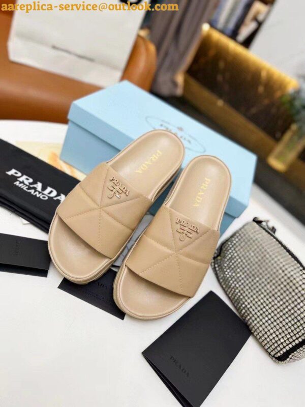 Replica Prada Women's Slides In Beige Quilted Nappa Leather 5