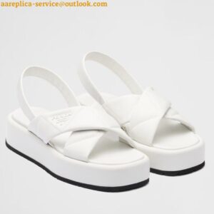 Replica Prada Flatform Sandals In White Quilted Nappa Leather