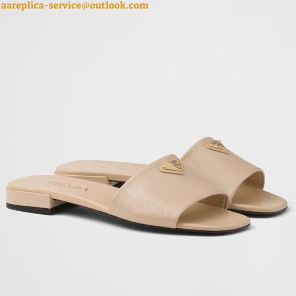 Replica Prada Women's Slides in Beige Saffiano Leather 3