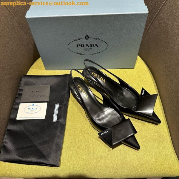 Replica Prada Slingback Pumps In Black Brushed Leather 8