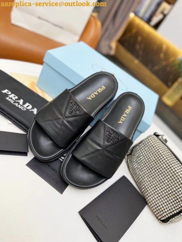 Replica Prada Women's Slides In Black Quilted Nappa Leather 3