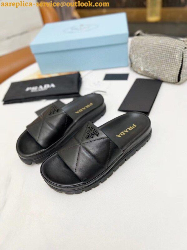 Replica Prada Women's Slides In Black Quilted Nappa Leather 4