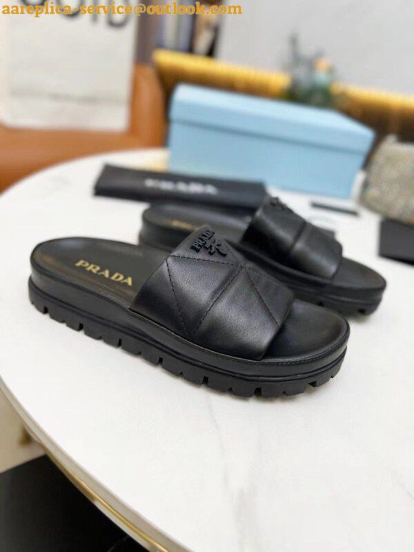 Replica Prada Women's Slides In Black Quilted Nappa Leather 5