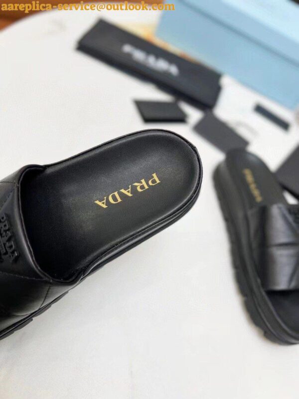 Replica Prada Women's Slides In Black Quilted Nappa Leather 6