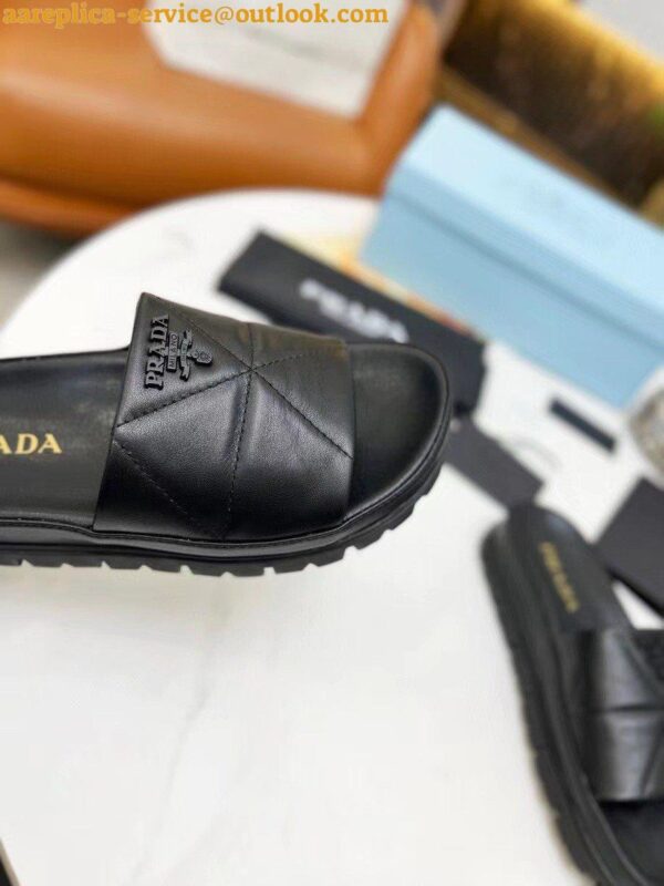 Replica Prada Women's Slides In Black Quilted Nappa Leather 7