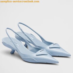 Replica Prada Slingback Pumps In Light Blue Brushed Leather