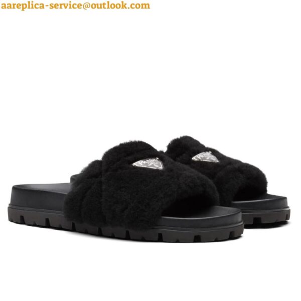 Replica Prada Women's Slides In Black Shearling