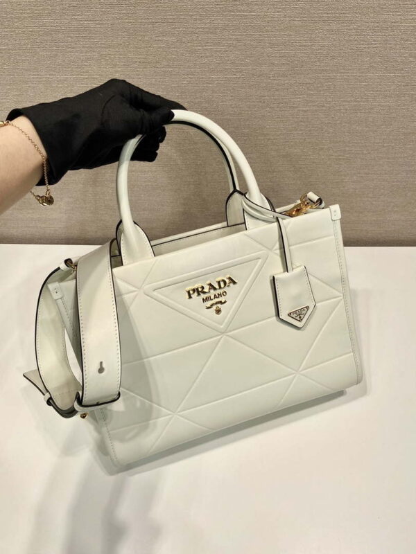 Replica Prada 1BA379 Small leather Prada Symbole bag with topstitching White