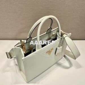 Replica Prada 1BA379 Small leather Prada Symbole bag with topstitching White 2