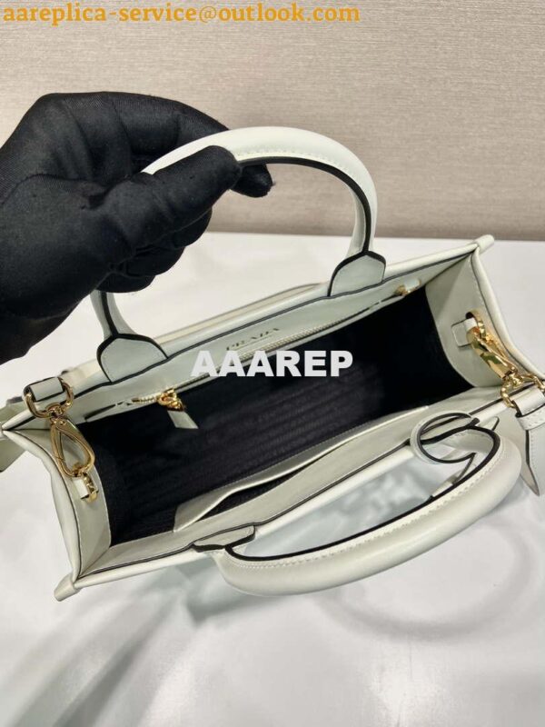 Replica Prada 1BA379 Small leather Prada Symbole bag with topstitching White 7