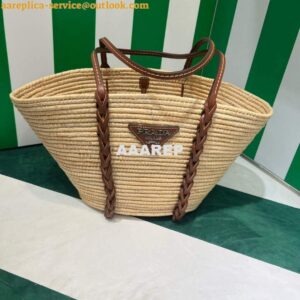 Replica Prada 1BG312 Straw and Leather Tote Apricot