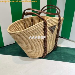 Replica Prada 1BG312 Straw and Leather Tote Apricot 2