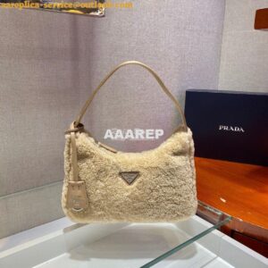 Replica Prada Re-edition 2000 Shearling Mini-bag 1NE515 Ecru 2