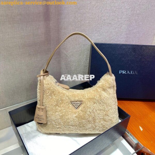 Replica Prada Re-edition 2000 Shearling Mini-bag 1NE515 Ecru 5