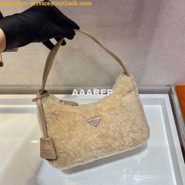 Replica Prada Re-edition 2000 Shearling Mini-bag 1NE515 Ecru 6