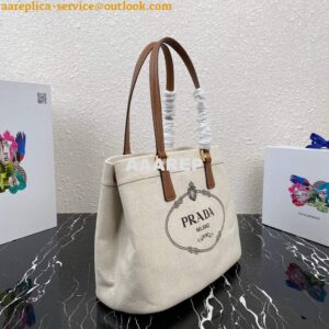 Replica Prada 1BG356 Small linen blend and leather tote Beige