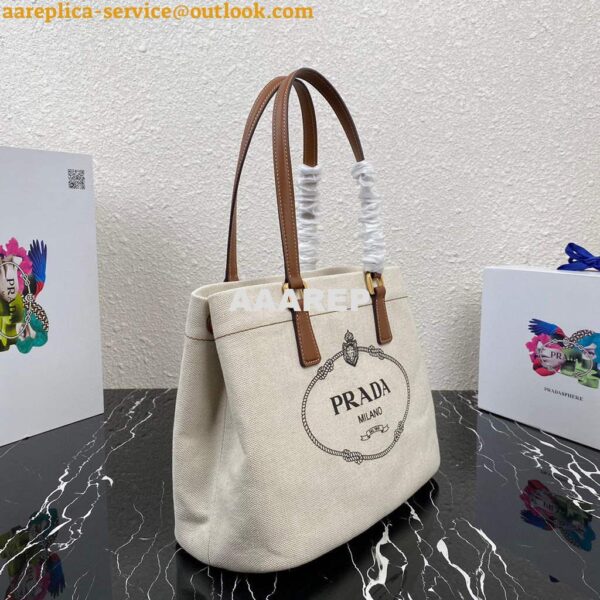 Replica Prada 1BG356 Small linen blend and leather tote Beige 3