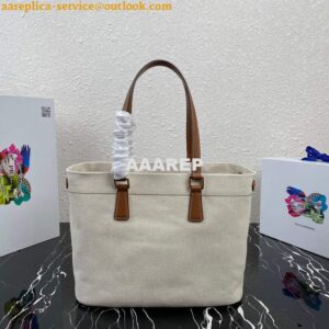 Replica Prada 1BG356 Small linen blend and leather tote Beige 2