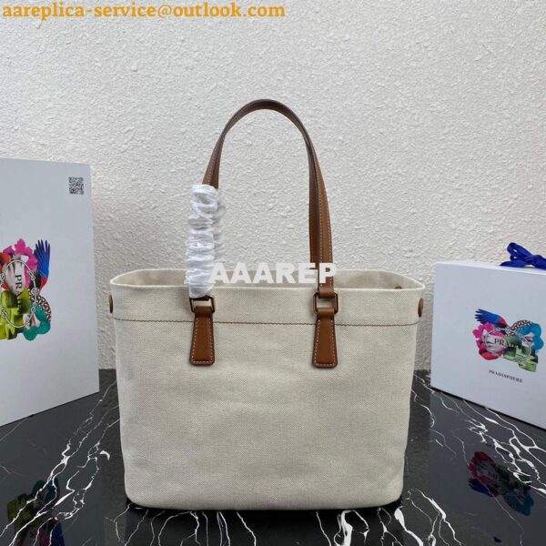 Replica Prada 1BG356 Small linen blend and leather tote Beige 4