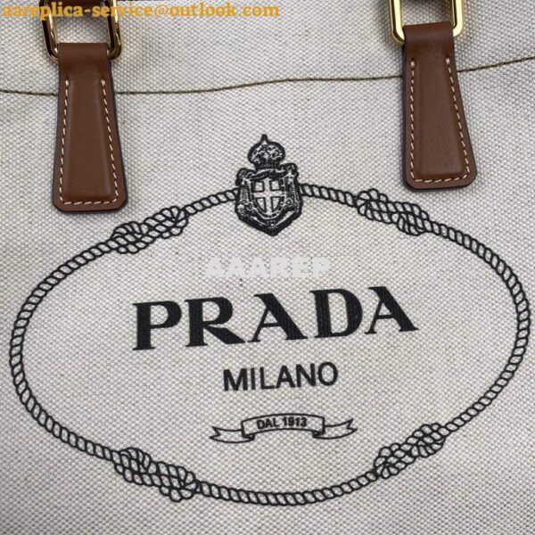 Replica Prada 1BG356 Small linen blend and leather tote Beige 6