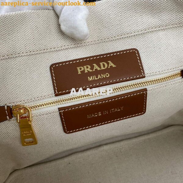 Replica Prada 1BG356 Small linen blend and leather tote Beige 10