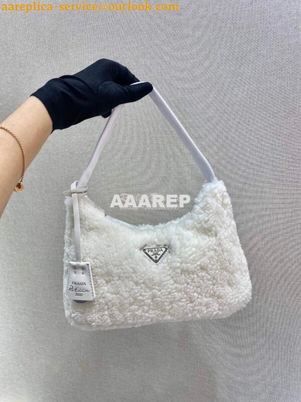 Replica Prada Re-edition 2000 Shearling Mini-bag 1NE515 White 3