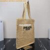 Replica Prada 1BG356 Small linen blend and leather tote Beige