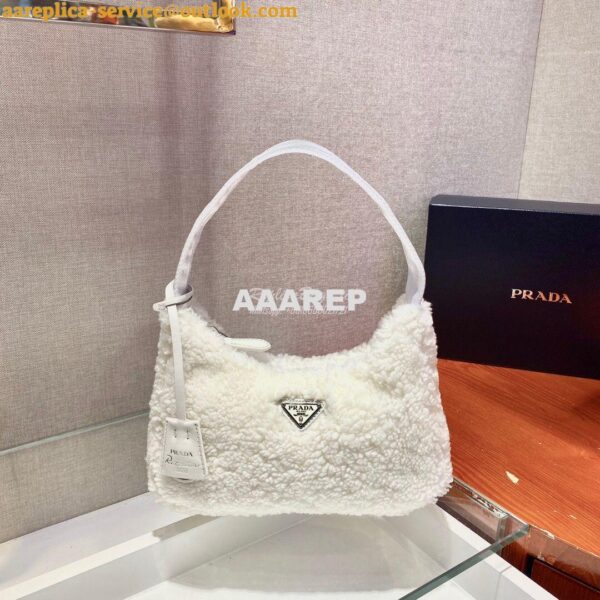 Replica Prada Re-edition 2000 Shearling Mini-bag 1NE515 White 4