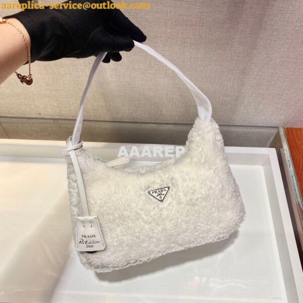 Replica Prada Re-edition 2000 Shearling Mini-bag 1NE515 White 6