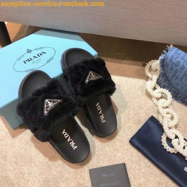 Replica Prada Women's Slides In Black Shearling 3