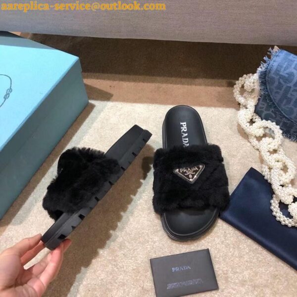 Replica Prada Women's Slides In Black Shearling 4