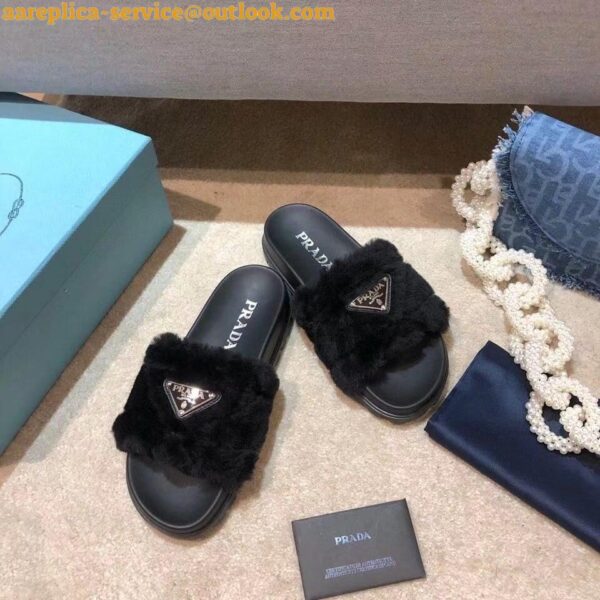 Replica Prada Women's Slides In Black Shearling 5