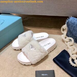 Replica Prada Women's Slides In White Shearling