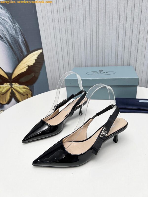 Replica Prada Slingbacks Pumps 45mm In Black Patent Leather 6