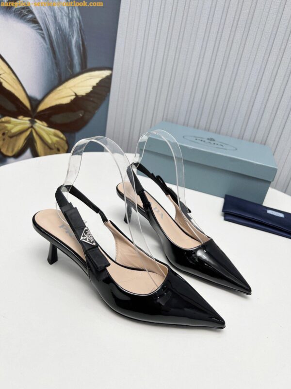 Replica Prada Slingbacks Pumps 45mm In Black Patent Leather 7