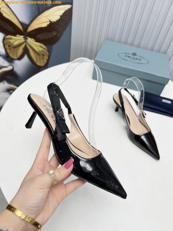 Replica Prada Slingbacks Pumps 45mm In Black Patent Leather 8