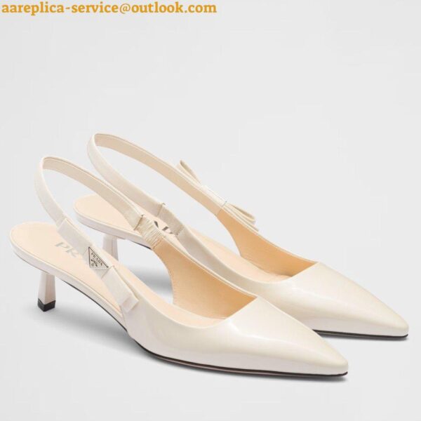 Replica Prada Slingbacks Pumps 45mm In White Patent Leather