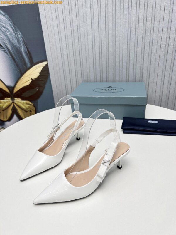 Replica Prada Slingbacks Pumps 45mm In White Patent Leather 4