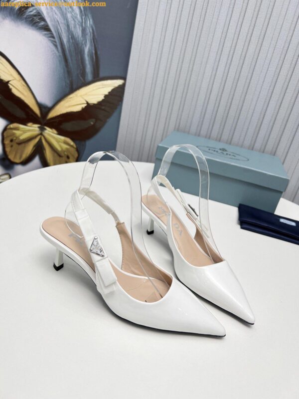 Replica Prada Slingbacks Pumps 45mm In White Patent Leather 5