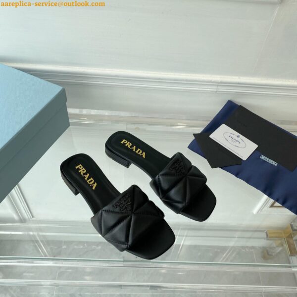 Replica Prada Women's Slides Sandals In Black Nappa Leather 7