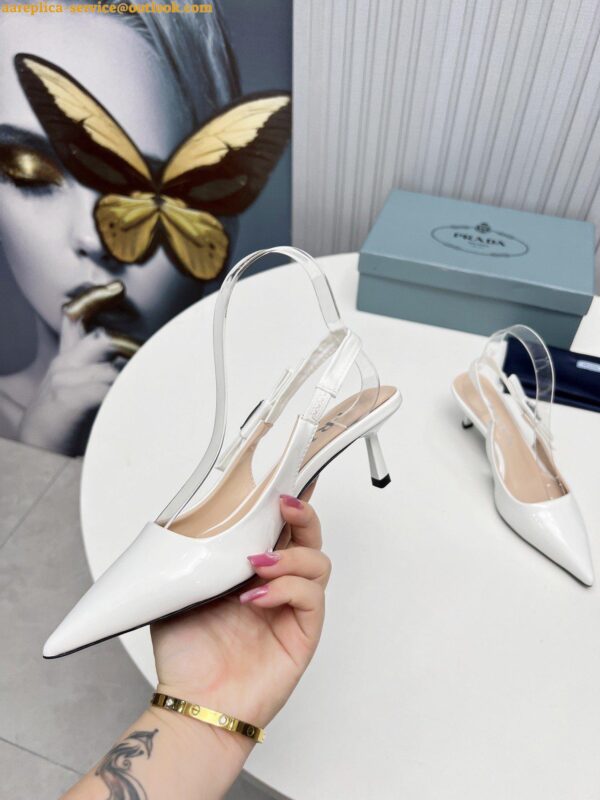 Replica Prada Slingbacks Pumps 45mm In White Patent Leather 8