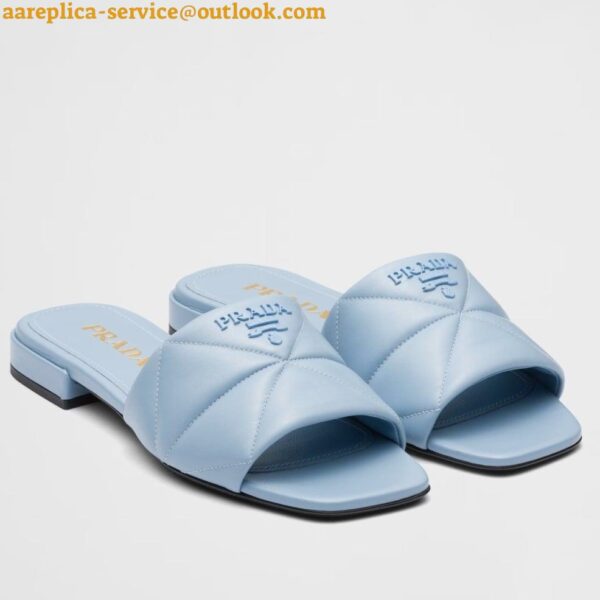 Replica Prada Women's Slides Sandals In Light Blue Nappa Leather 3