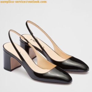 Replica Prada Slingbacks Pumps 65mm In Black Patent Leather