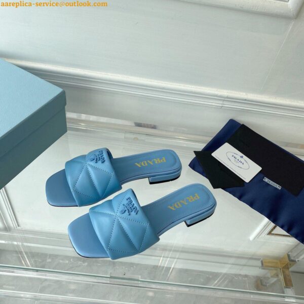 Replica Prada Women's Slides Sandals In Light Blue Nappa Leather 8