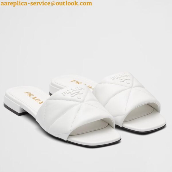 Replica Prada Women's Slides Sandals In White Nappa Leather