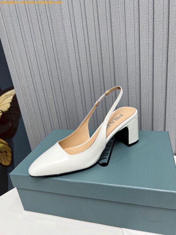 Replica Prada Slingbacks Pumps 65mm In White Patent Leather 6