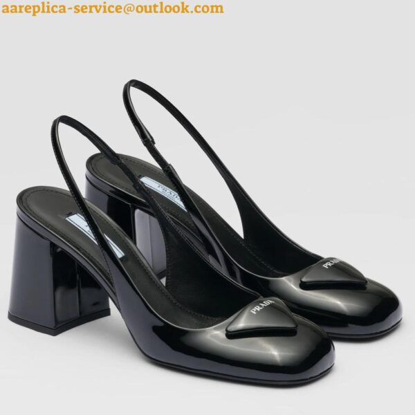 Replica Prada Slingbacks Pumps 75mm In Black Patent Leather 3