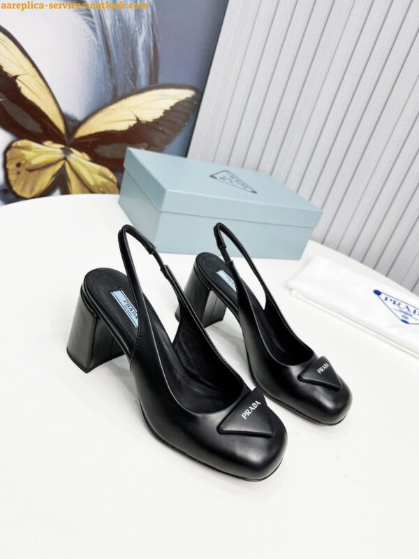 Replica Prada Slingbacks Pumps 75mm In Black Patent Leather 5