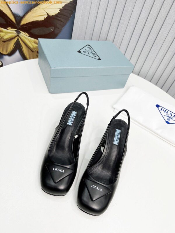 Replica Prada Slingbacks Pumps 75mm In Black Patent Leather 6